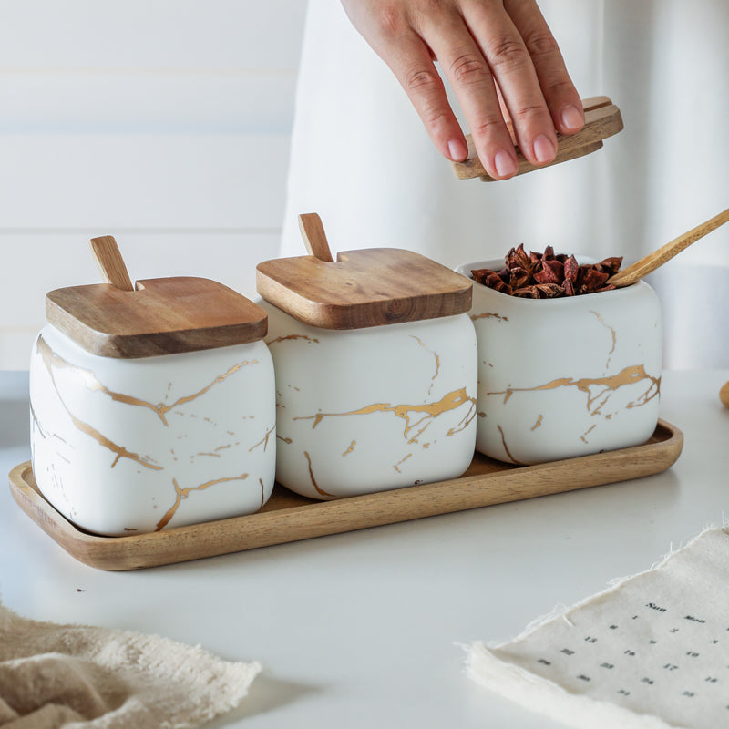 Marble Ceramic Jar Set