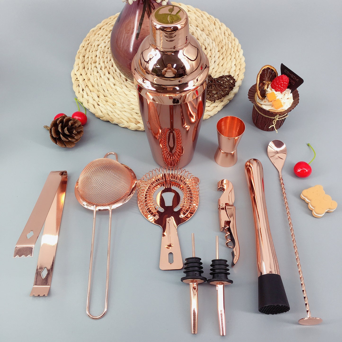 Rose Gold Stainless Steel Cocktail Shaker Set