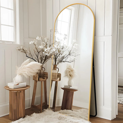 NicBex Arched Full Length Mirror with Stand 64"x 25" Gold Full Body Mirror Aluminum Alloy Frame Floor Mirror Free Standing Mirror Wall-Mounted for Bedroom Living Room Dressing Room